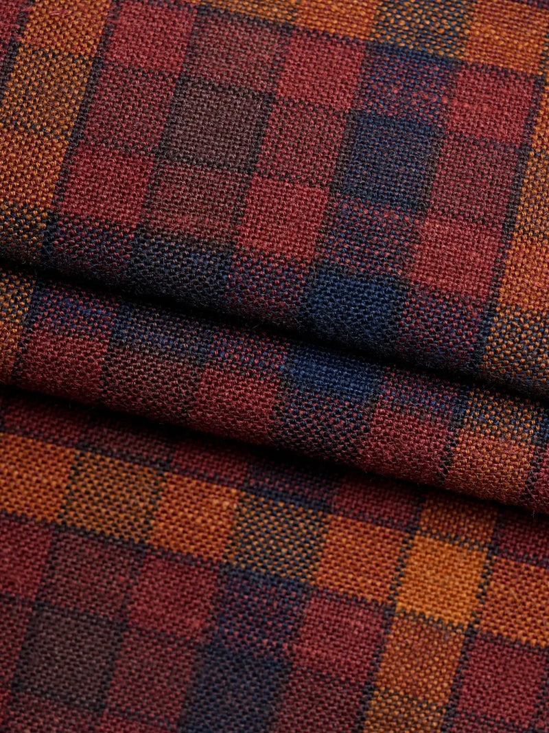 Hemp, Cotton, Wool & Recycled Poly Light Weight Yarn Dye Fabric（ HG6345-L01 / HG6344-L01 )  Woven Hemp & Organic Cotton  Bastine  HG6344-L01 Orange check / Yard