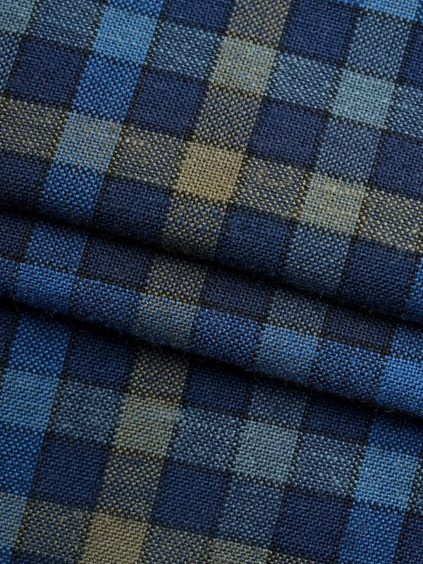 Hemp, Cotton, Wool & Recycled Poly Light Weight Yarn Dye Fabric（ HG6345-L01 / HG6344-L01 )  Woven Hemp & Organic Cotton  Bastine  HG6345-L01 Blue check / Yard