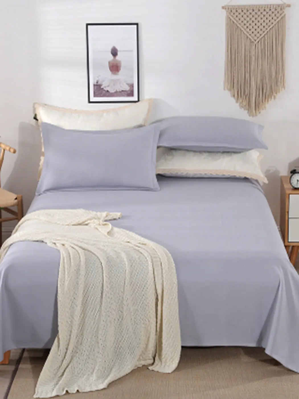 LZ   Hemp Cotton Blended Mat Pillowcase Three - piece Four Seasons Breathable Pure Color Contracted Bedding - Bastine