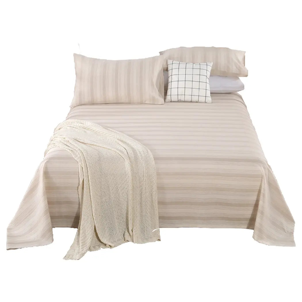 LZ   Hemp Cotton Blended Pillowcase Bed Sheet Quilt Cover Four - piece Set Soggy Air Stripe Bedding - Bastine