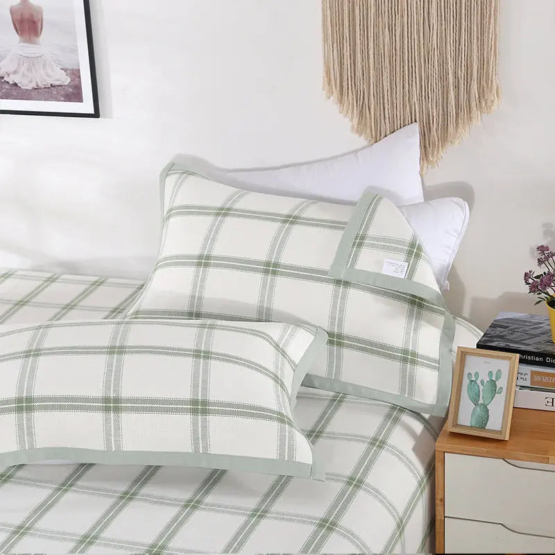 LZ   Pure Hemp Mat Pillow Towel Three - piece Cover Absorb Wet Air Contracted Stripe Bedding - Bastine