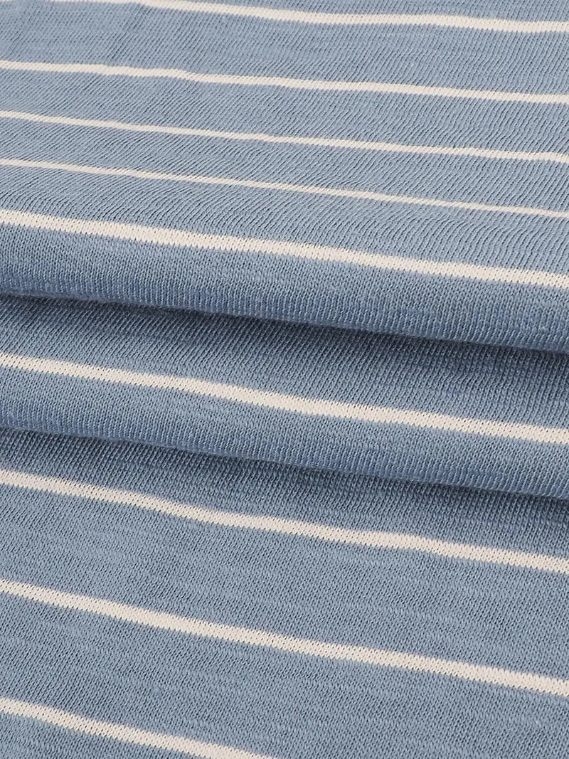 Pure Organic Cotton  Light Weight Yarn Dyed Stripe Slub Jersey (KJ30D861A) - Bastine