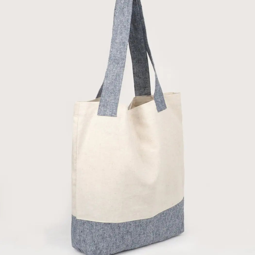 White & Grey Recycled Hemp Tote Bag - Bastine
