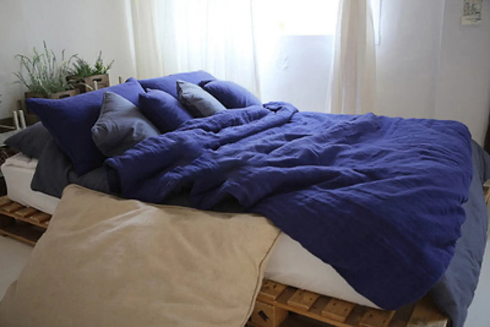 YM Light Luxury Natural Hemp General Sesame Enzyme Water Washing Four Sets Of Bedding Plain Color Cool Quilt Bedclothes Pillowcase - Bastine