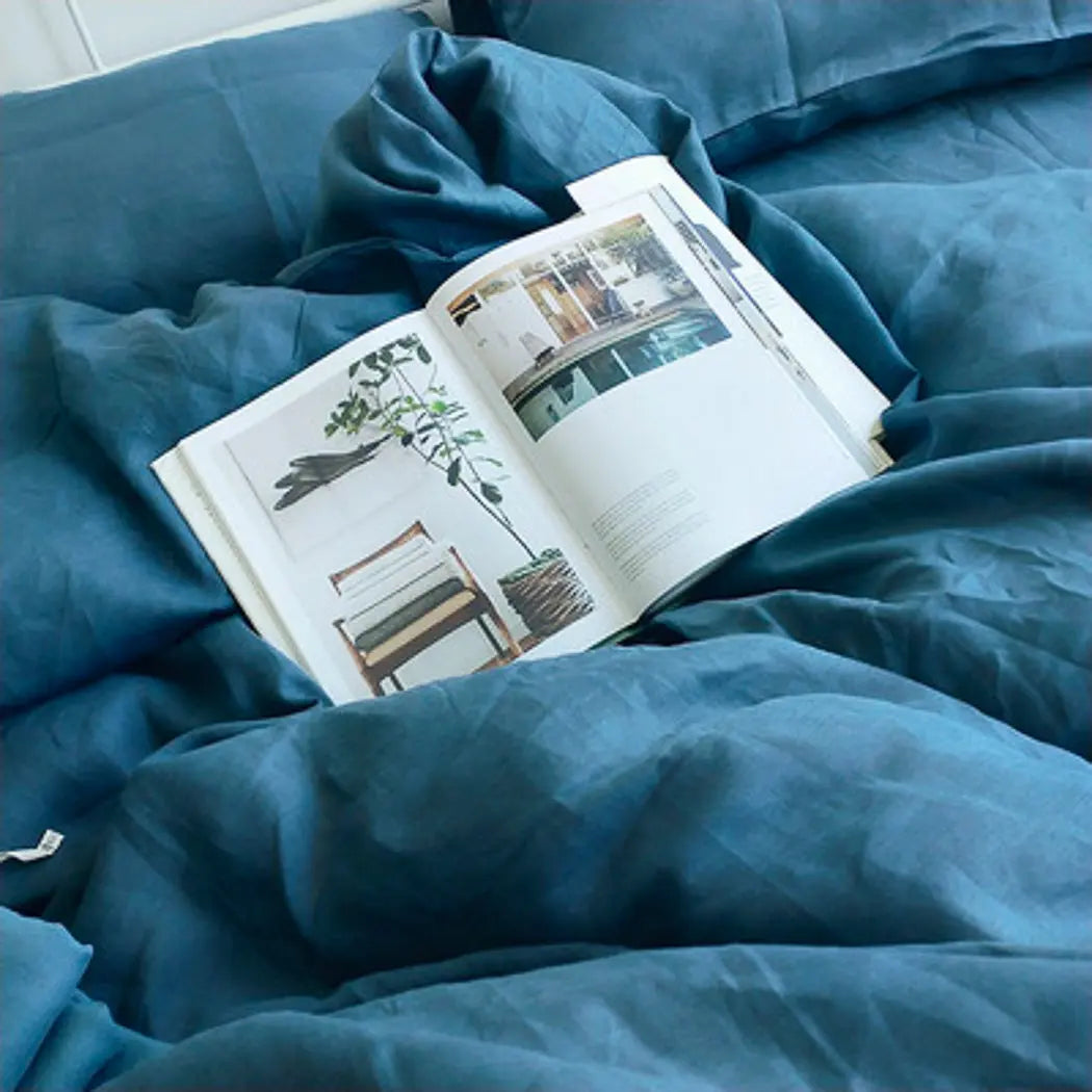 YM Light Luxury Natural Hemp General Sesame Enzyme Water Washing Four Sets Of Bedding Plain Color Cool Quilt Bedclothes Pillowcase - Bastine