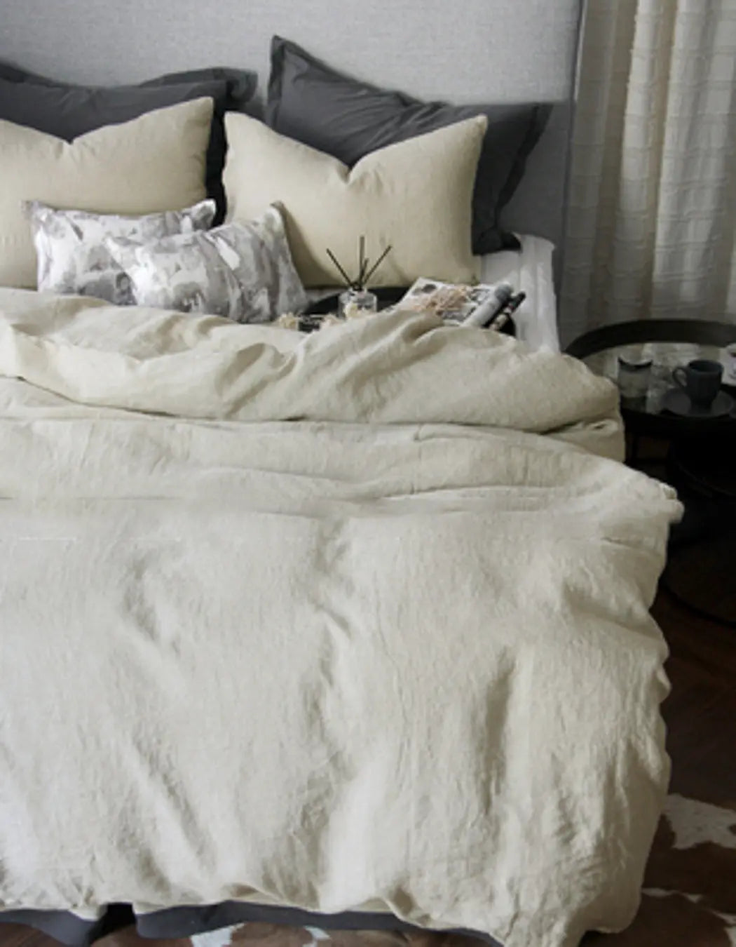YM Light Luxury Natural Hemp General Sesame Enzyme Water Washing Four Sets Of Bedding Plain Color Cool Quilt Bedclothes Pillowcase - Bastine