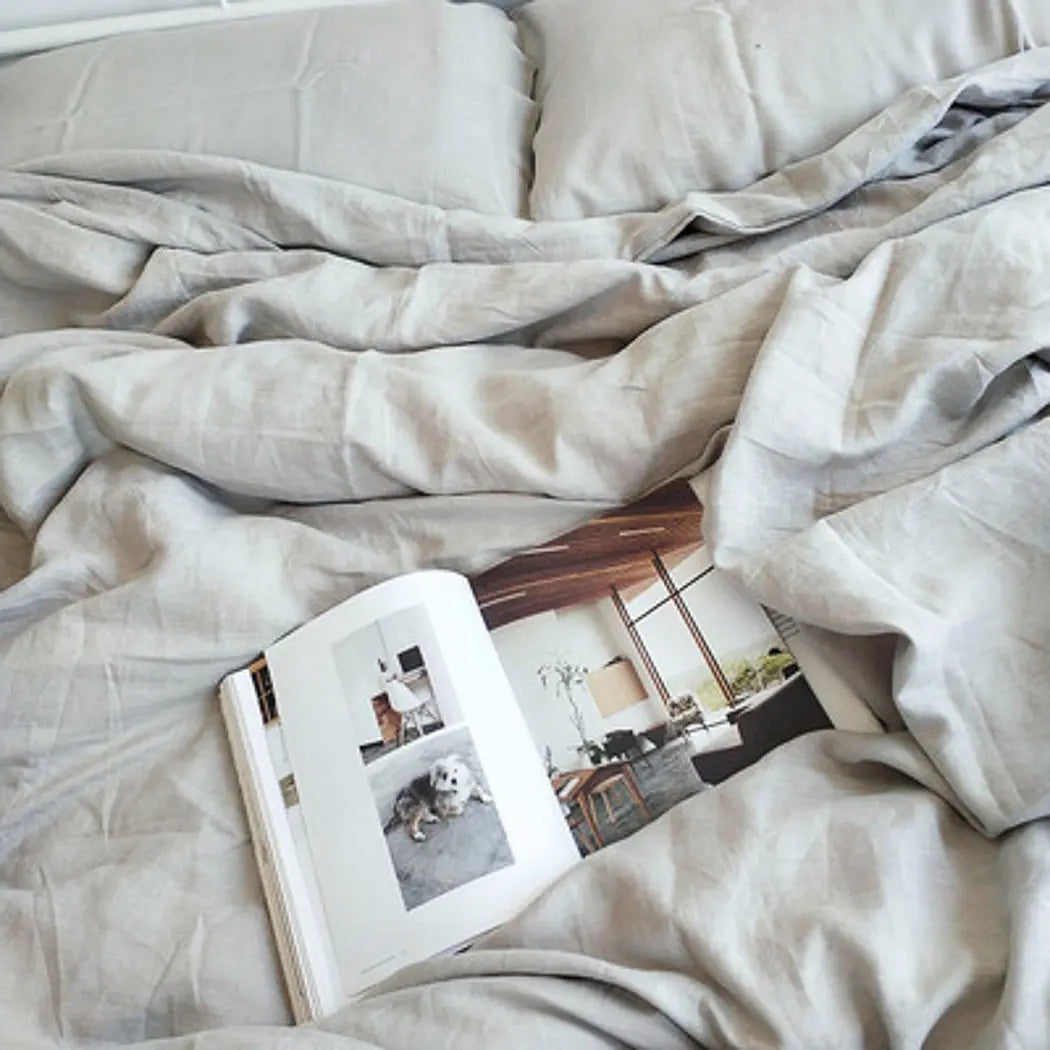 YM Light Luxury Natural Hemp General Sesame Enzyme Water Washing Four Sets Of Bedding Plain Color Cool Quilt Bedclothes Pillowcase - Bastine